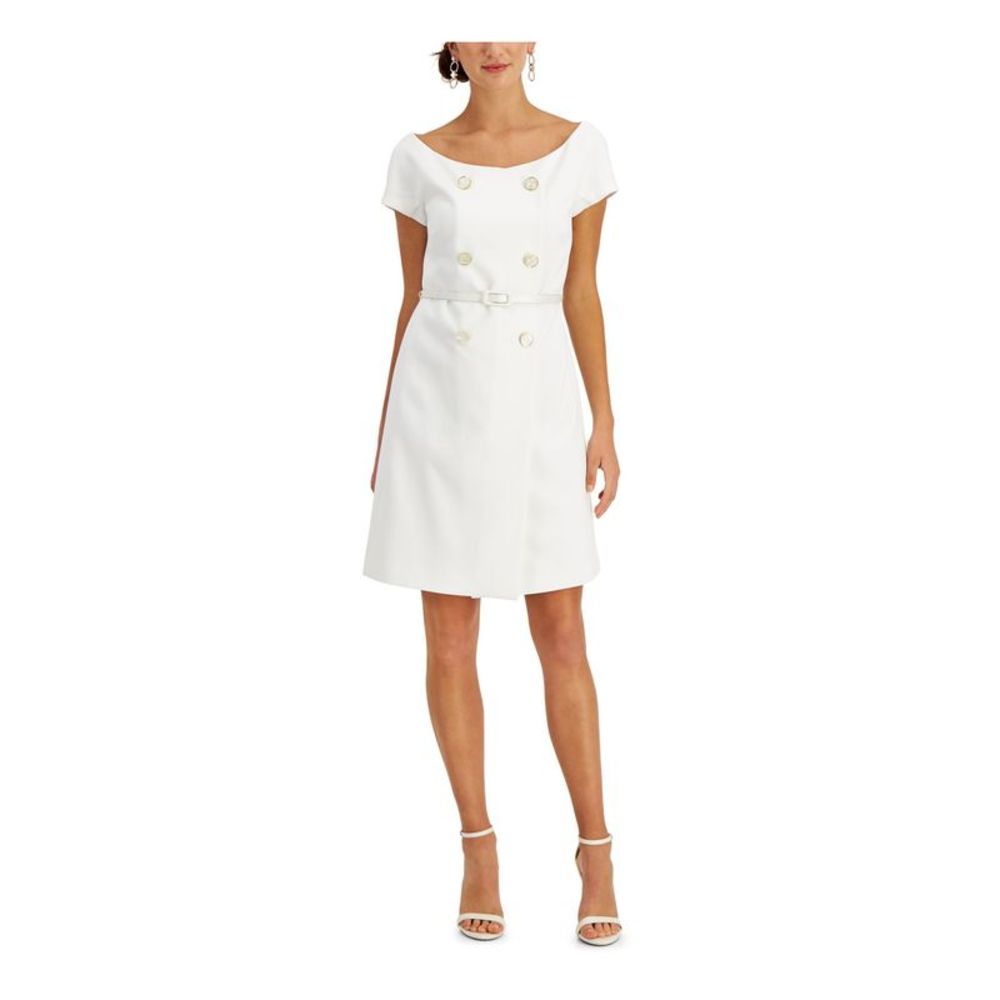 ADRIANNA PAPELL Womens Belted Fitted Button Front  Tuxedo Short Formal Dress